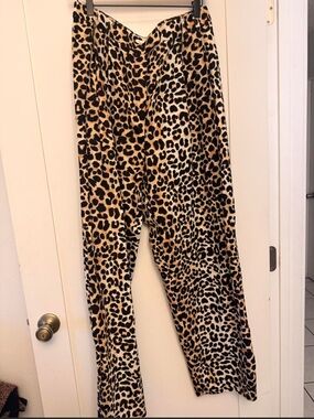 Topshop leopard linen blend trousers